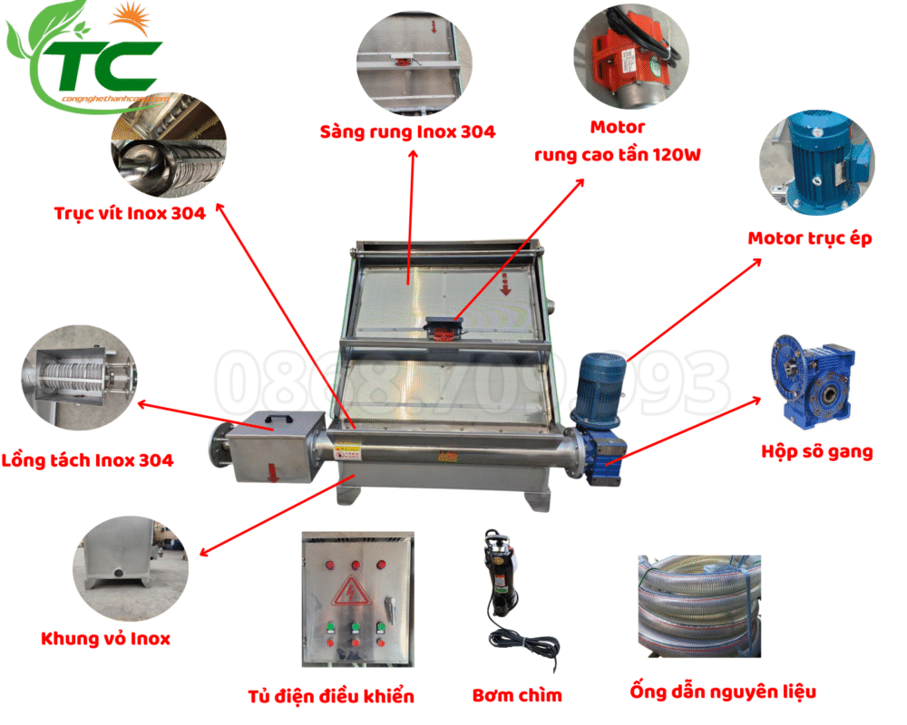Máy ép phân sàng rung cao tần TC800S – lọc nhanh, ép khỏe, đầu tư thấp