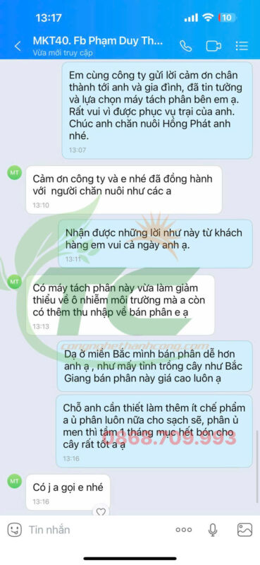 Chú Nghiệp - chủ trang trại 2500 lợn thịt Thái Bình rất hài lòng với máy tách phân TC800s